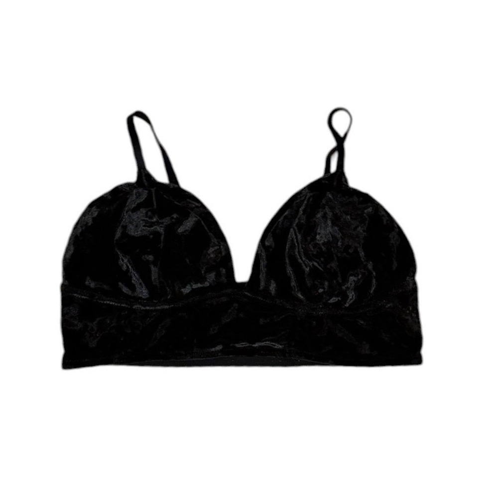 Vtg 90s Xhilaration Black Crushed Velvet Longline Bralette Adjustable Straps XL